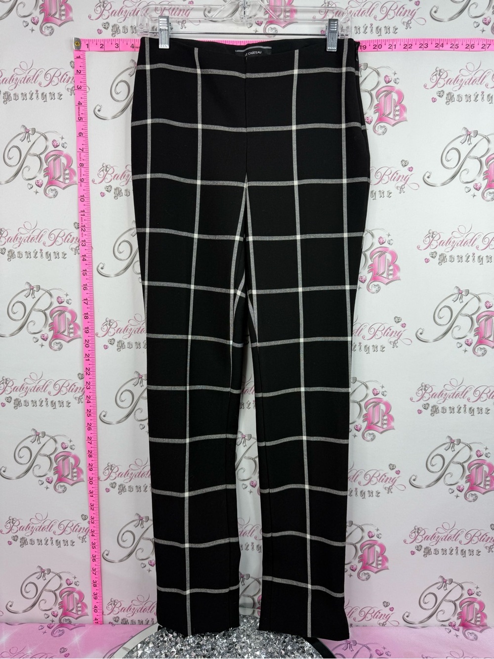 le chateau Black Straight-Leg Windowpane Pants